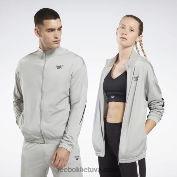 Reebok tapatybės vektorinis megztas bėgimo švarkas FTYF8429 gryna pilka 3/juoda