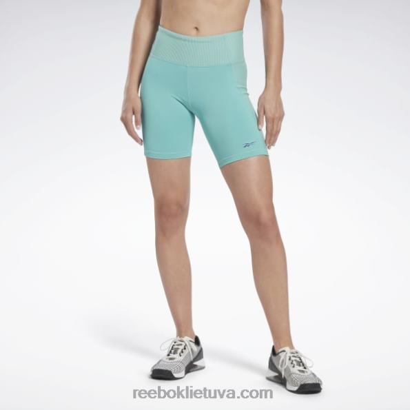 Reebok les mills briaunoti trumpi antblauzdžiai FTYF8681 pusiau klasikinė žalsva moterys