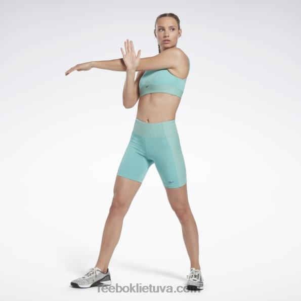 Reebok les mills briaunoti trumpi antblauzdžiai FTYF8681 pusiau klasikinė žalsva moterys