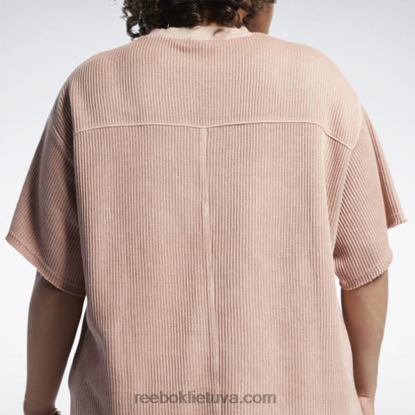 Reebok klasikiniai natūralių dažų vafliniai marškinėliai (plius dydis) FTYF8982 kanjono koralas moterys