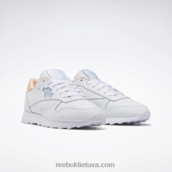 Reebok klasikiniai odiniai moteriški batai FTYF8424 ftwr balta/mėlyna perlas/aura oranžinė